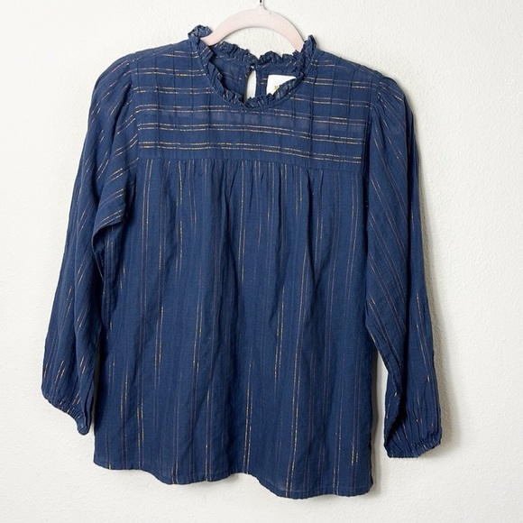 Maeve x Anthropologie Reston Blouse Dark Navy Blue with metallic details size XS - Picture 5 of 13